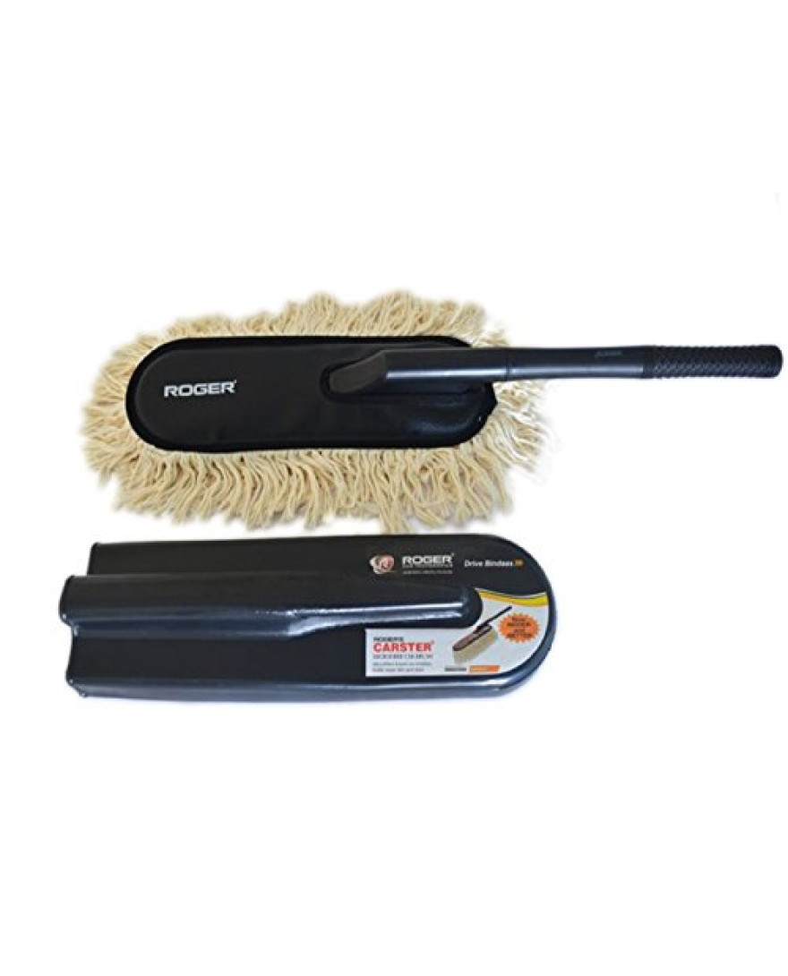 ROGER Car Duster Body Cleaning Brush, Cotton Bristles, Long Handle, black